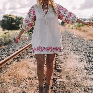 Embroidered 3/4 Sleeve Tunic dress.